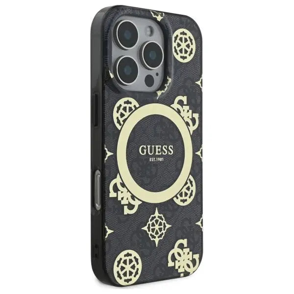Guess IML Peony On 4G Background MagSafe Case for iPhone 16 Pro Max - Black - Cell phone cases and covers<<<HurtelXML