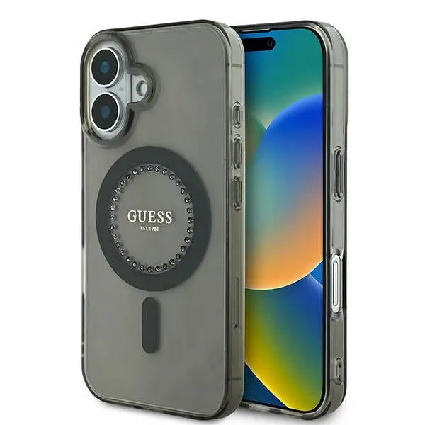 Guess IML Rhinestones MagSafe iPhone 16 Case - Black - Cell phone cases and covers<<<HurtelXML
