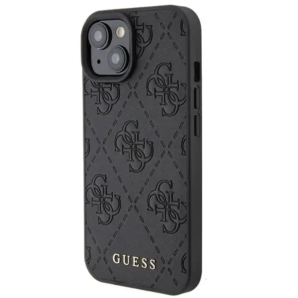 Guess Leather 4G Stamped case for iPhone 15 - black - Cell phone cases and covers<<<HurtelXML
