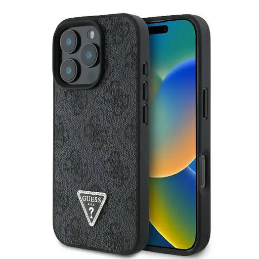 Guess Leather 4G Triangle Strass Case for iPhone 16 Pro - Black - Cell phone cases and covers<<<HurtelXML