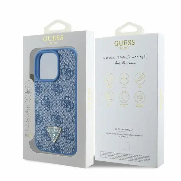 Guess Leather 4G Triangle Strass MagSafe Case for iPhone 16 Pro - Blue - Cell phone cases and covers<<<HurtelXML