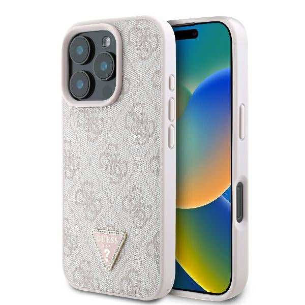 Guess Leather 4G Triangle Strass MagSafe Case for iPhone 16 Pro Max - Pink - Cell phone cases and covers<<<HurtelXML