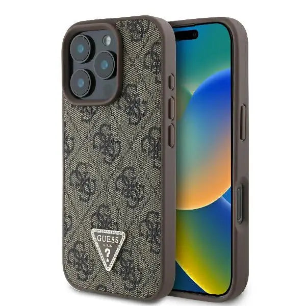 Guess Leather 4G Triangle Strass MagSafe Case for iPhone 16 Pro Max - Brown - Cell phone cases and covers<<<HurtelXML