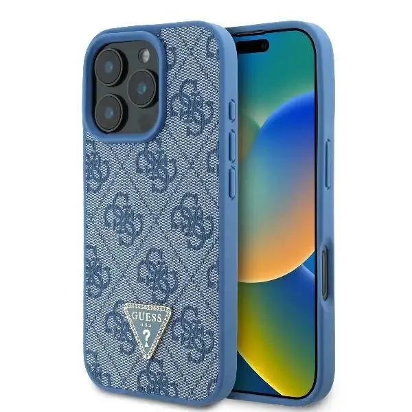 Guess Leather 4G Triangle Strass MagSafe Case for iPhone 16 Pro Max - Blue - Cell phone cases and covers<<<HurtelXML