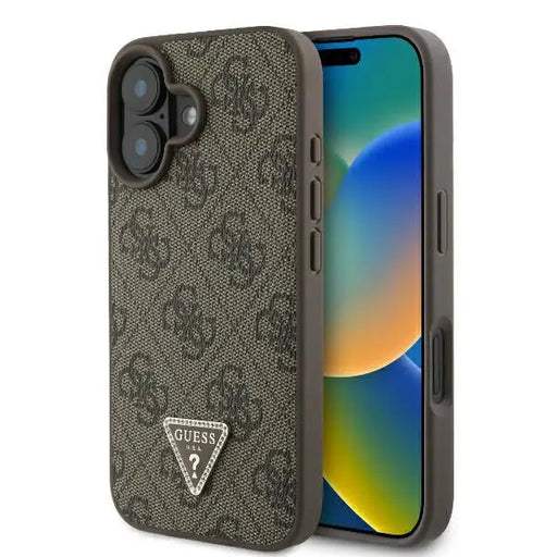 Guess Leather 4G Triangle Strass MagSafe iPhone 16 Case - Brown - Cell phone cases and covers<<<HurtelXML