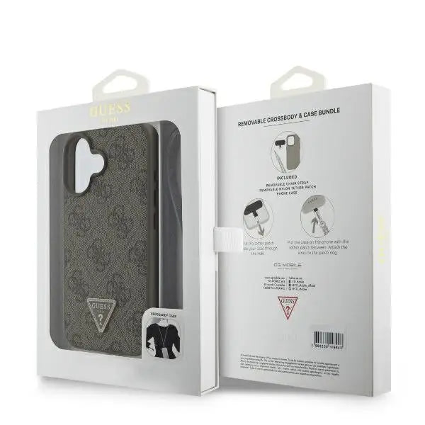 Guess Leather Metal Logo Strass Crossbody Case for iPhone 16 - Brown - Cell phone cases and covers<<<HurtelXML