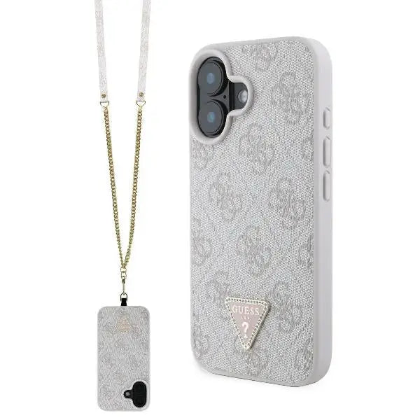 Guess Leather Metal Logo Strass Crossbody Case for iPhone 16 - Pink - Cell phone cases and covers<<<HurtelXML