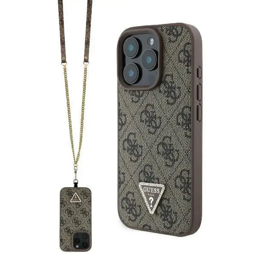 Guess Leather Metal Logo Strass Crossbody Case for iPhone 16 Pro - Brown - Cell phone cases and covers<<<HurtelXML