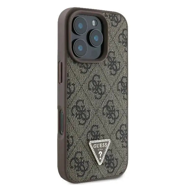 Guess Leather Metal Logo Strass Crossbody Case for iPhone 16 Pro - Brown - Cell phone cases and covers<<<HurtelXML