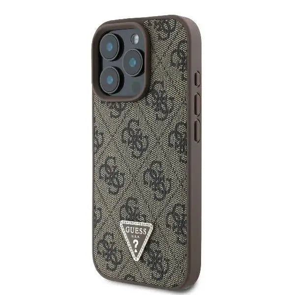 Guess Leather Metal Logo Strass Crossbody Case for iPhone 16 Pro - Brown - Cell phone cases and covers<<<HurtelXML