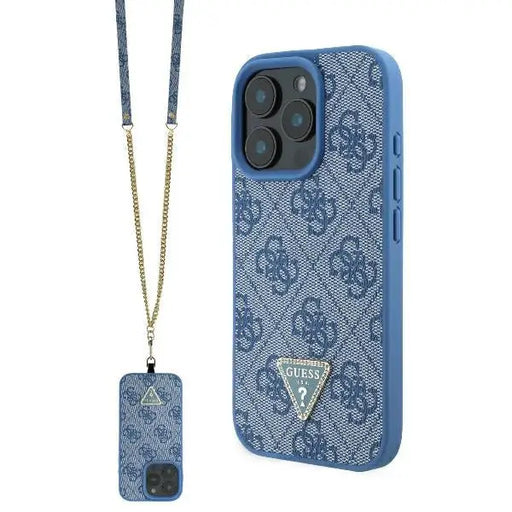 Guess Leather Metal Logo Strass Crossbody Case for iPhone 16 Pro Max - Blue - Cell phone cases and covers<<<HurtelXML
