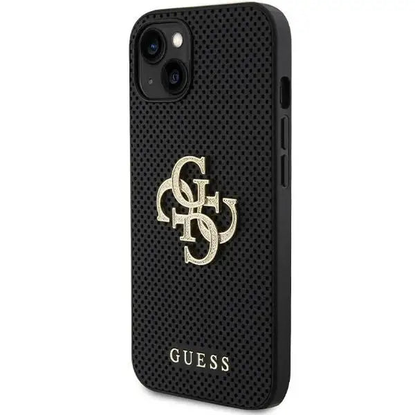 Guess Leather Perforated 4G Glitter Logo case for iPhone 15 - black - Cell phone cases and covers<<<HurtelXML