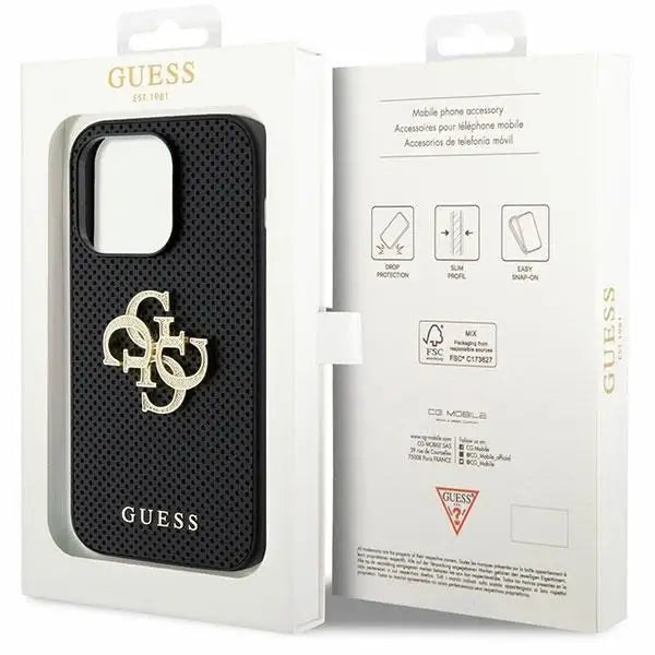 Guess Leather Perforated 4G Glitter Logo Case for iPhone 15 Pro - Black - Cell phone cases and covers<<<HurtelXML