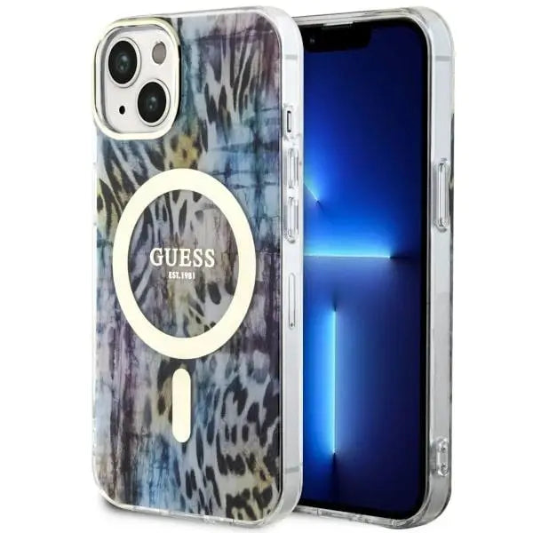 Guess Leopard MagSafe case for iPhone 14 - blue - Cell phone cases and covers<<<HurtelXML