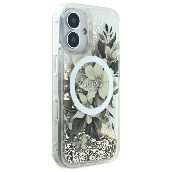 Guess Liquid Glitter Flower MagSafe iPhone 16 Case - Beige - Cell phone cases and covers<<<HurtelXML