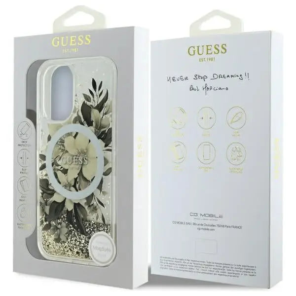 Guess Liquid Glitter Flower MagSafe iPhone 16 Case - Beige - Cell phone cases and covers<<<HurtelXML