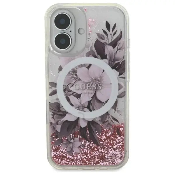 Guess Liquid Glitter Flower MagSafe iPhone 16 Case - Pink - Cell phone cases and covers<<<HurtelXML