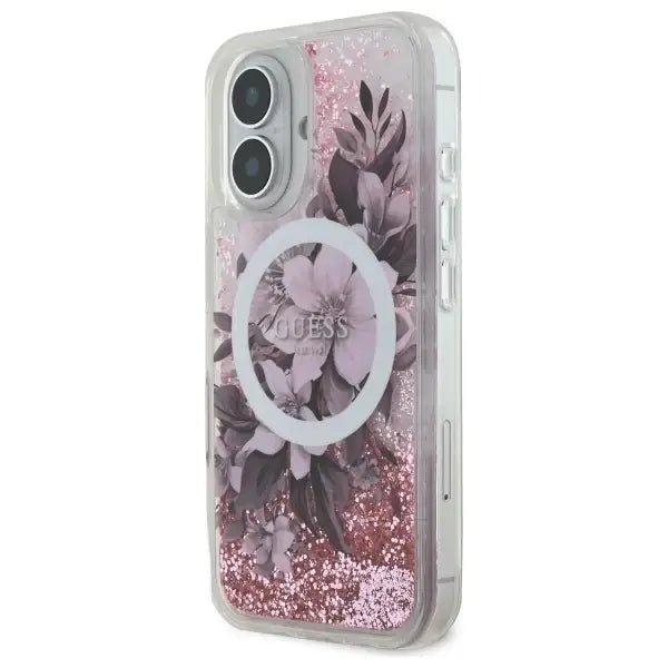 Guess Liquid Glitter Flower MagSafe iPhone 16 Case - Pink - Cell phone cases and covers<<<HurtelXML