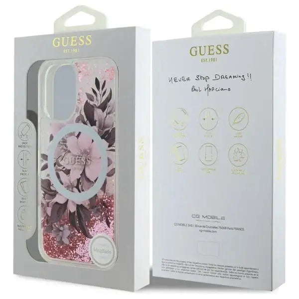 Guess Liquid Glitter Flower MagSafe iPhone 16 Case - Pink - Cell phone cases and covers<<<HurtelXML
