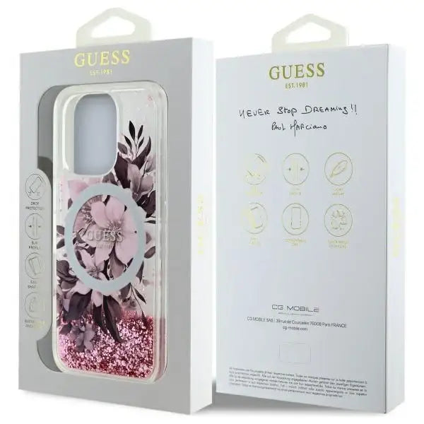 Guess Liquid Glitter Flower MagSafe iPhone 16 Pro Case - Pink - Cell phone cases and covers<<<HurtelXML