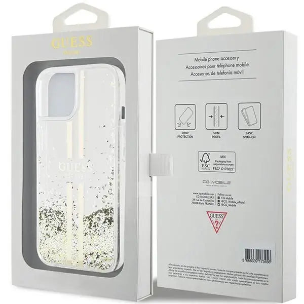 Guess Liquid Glitter Gold Stripes case for iPhone 15 / 14 / 13 - transparent - Cell phone cases and covers<<<HurtelXML