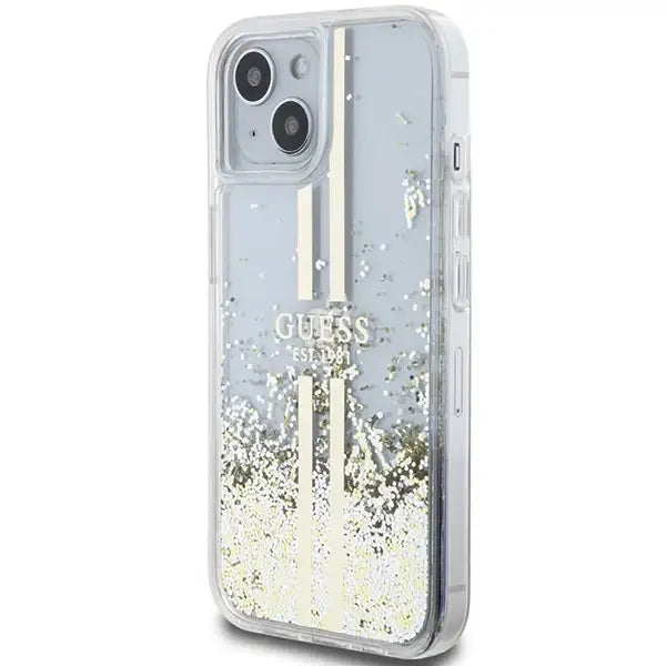 Guess Liquid Glitter Gold Stripes case for iPhone 15 / 14 / 13 - transparent - Cell phone cases and covers<<<HurtelXML