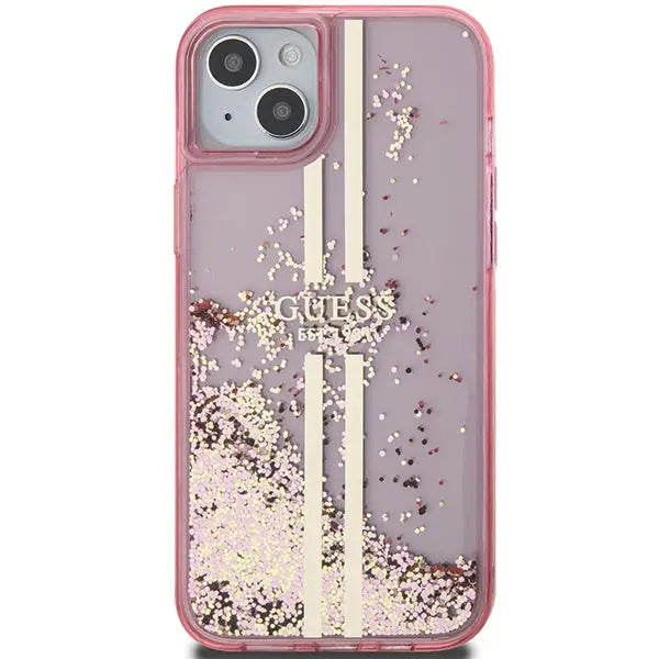 Guess Liquid Glitter Gold Stripes case for iPhone 15 Plus / 14 Plus - pink - Cell phone cases and covers<<<HurtelXML