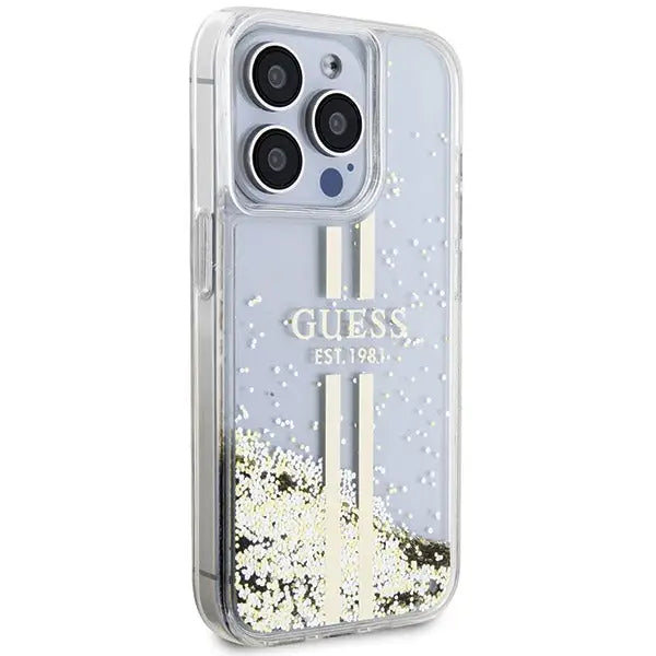 Guess Liquid Glitter Gold Stripes case for iPhone 15 Pro - transparent - Cell phone cases and covers<<<HurtelXML