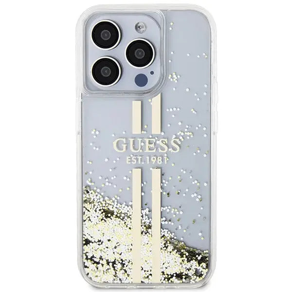 Guess Liquid Glitter Gold Stripes case for iPhone 15 Pro - transparent - Cell phone cases and covers<<<HurtelXML