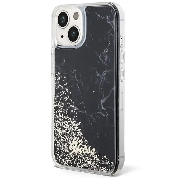 Guess Liquid Glitter Marble case for iPhone 14 - black - Cell phone cases and covers<<<HurtelXML