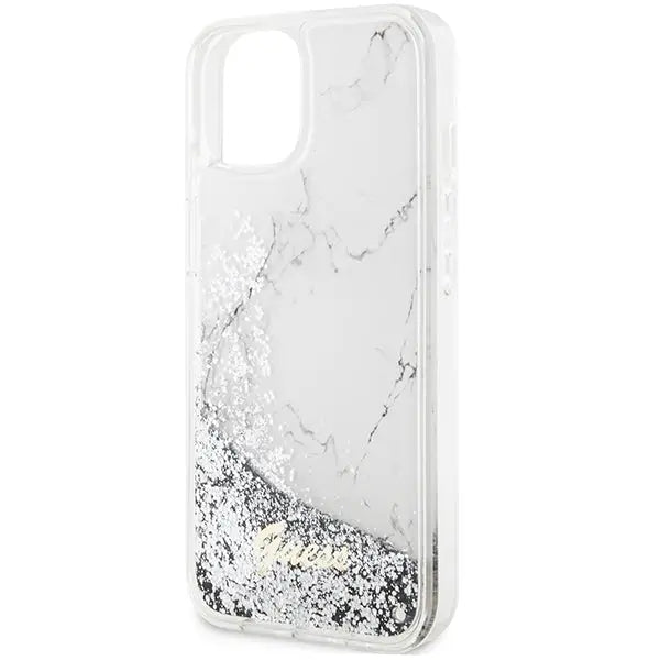 Guess Liquid Glitter Marble case for iPhone 14 - white - Cell phone cases and covers<<<HurtelXML