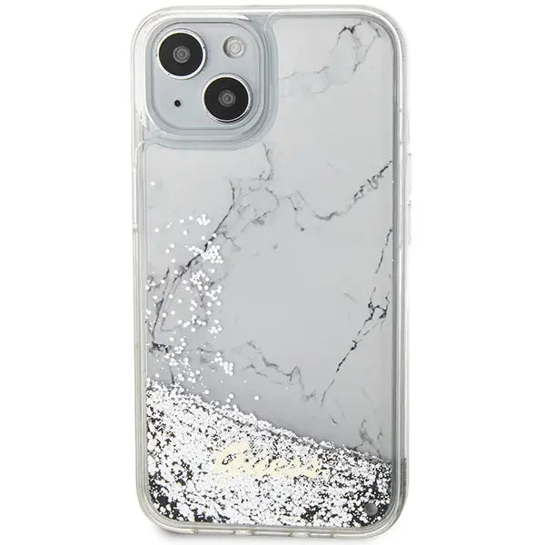 Guess Liquid Glitter Marble case for iPhone 14 - white - Cell phone cases and covers<<<HurtelXML