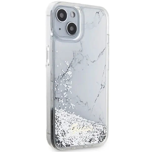Guess Liquid Glitter Marble case for iPhone 14 - white - Cell phone cases and covers<<<HurtelXML