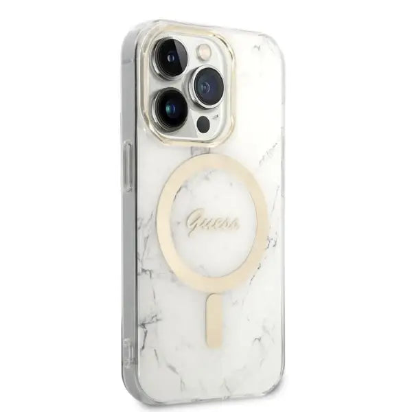 Guess Marble MagSafe Case + Charger Set for iPhone 14 Pro Max 6.7’’ - White - Cell phone USB charger<<<HurtelXML