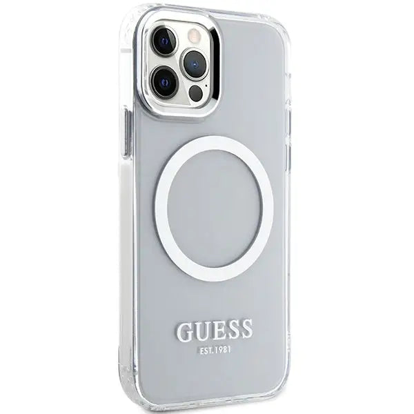Guess Metal Outline Magsafe case for iPhone 12 / iPhone 12 Pro - silver - Cell phone cases and covers<<<HurtelXML