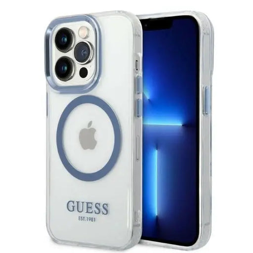 Guess Metal Outline MagSafe case for iPhone 14 Pro - blue - Cell phone cases and covers<<<HurtelXML