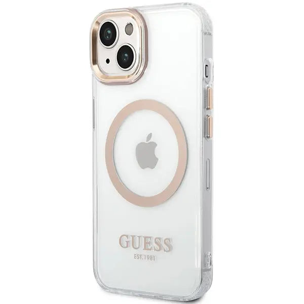 Guess Metal Outline MagSafe case for iPhone 15 Plus / 14 Plus - gold - Cell phone cases and covers<<<HurtelXML