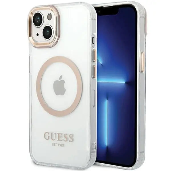 Guess Metal Outline MagSafe case for iPhone 15 Plus / 14 Plus - gold - Cell phone cases and covers<<<HurtelXML