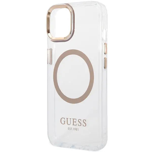 Guess Metal Outline MagSafe case for iPhone 15 Plus / 14 Plus - gold - Cell phone cases and covers<<<HurtelXML