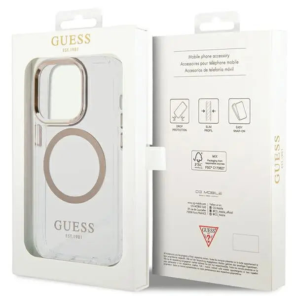 Guess Metal Outline MagSafe case for iPhone 15 Pro - gold - Cell phone cases and covers<<<HurtelXML