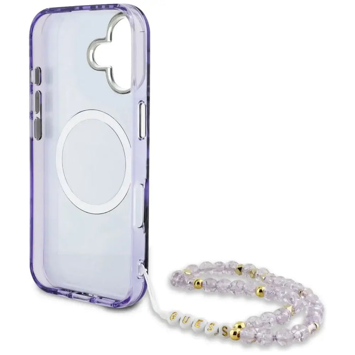 Guess Palm Trees Triangle Pearl Strap MagSafe case for iPhone 16 purple - Cell phone cases and covers<<<HurtelXML