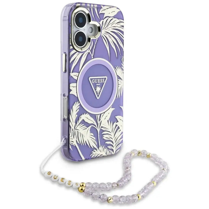 Guess Palm Trees Triangle Pearl Strap MagSafe case for iPhone 16 purple - Cell phone cases and covers<<<HurtelXML