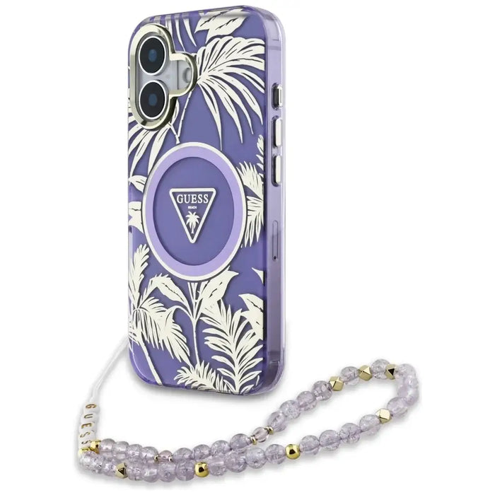 Guess Palm Trees Triangle Pearl Strap MagSafe case for iPhone 16 purple - Cell phone cases and covers<<<HurtelXML