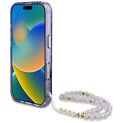 Guess Palm Trees Triangle Pearl Strap MagSafe case for iPhone 16 purple - Cell phone cases and covers<<<HurtelXML