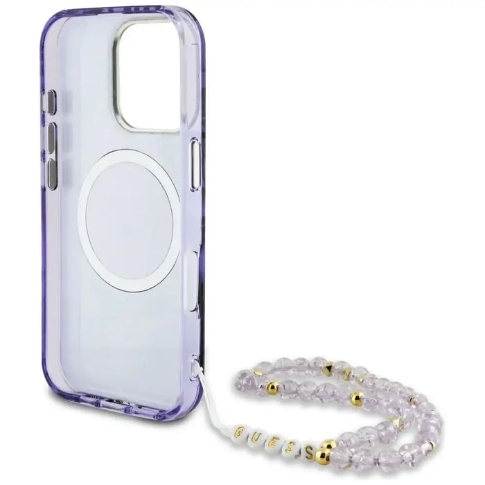 Guess Palm Trees Triangle Pearl Strap MagSafe Case for iPhone 16 Pro Purple - Cell phone cases and covers<<<HurtelXML