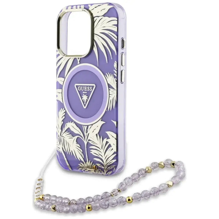 Guess Palm Trees Triangle Pearl Strap MagSafe Case for iPhone 16 Pro Purple - Cell phone cases and covers<<<HurtelXML
