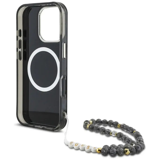 Guess Palm Trees Triangle Pearl Strap MagSafe case for iPhone 16 Pro black - Cell phone cases and covers<<<HurtelXML