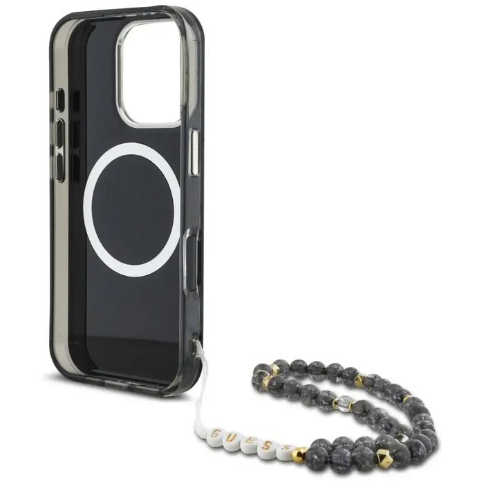 Guess Palm Trees Triangle Pearl Strap MagSafe case for iPhone 16 Pro black - Cell phone cases and covers<<<HurtelXML