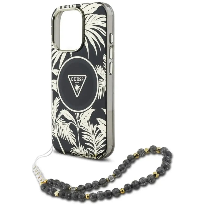 Guess Palm Trees Triangle Pearl Strap MagSafe case for iPhone 16 Pro Max black - Cell phone cases and covers<<<HurtelXML