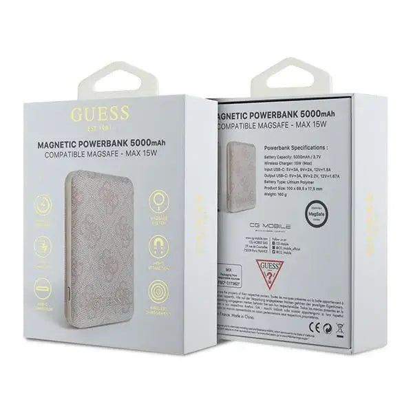 Guess Powerbank inductive 15W GUPB5FP4EMGP 5000mAh pink/pink 4G Leather Metal Logo MagSafe - Powerbanks<<<HurtelXML
